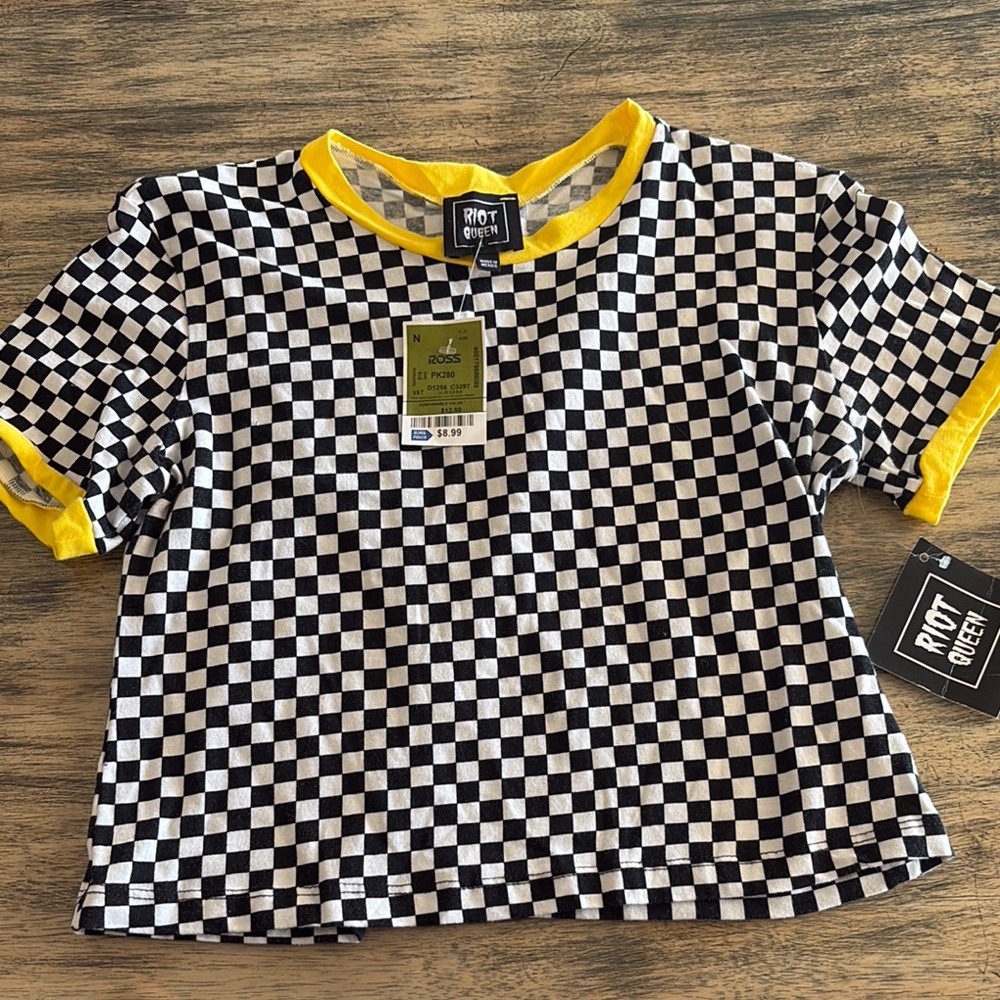 Riot Society Black and White Short Sleeve Tee with Vibrant Trim